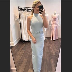 NWT Amsale Mirren Faille Halter Gown in Ice s. 8